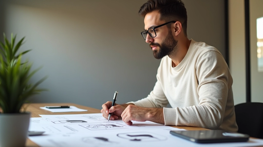 Layout de página com hierarquia visual clara, mostrando como elementos estão organizados para guiar a atenção