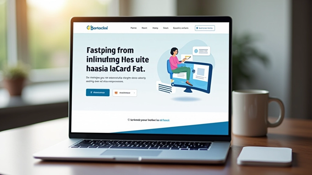 Design moderno de landing page exibido em computador desktop com interface clean e botões de CTA destacados